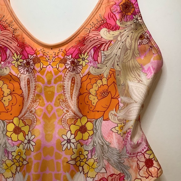 RIVER ISLAND Vibrant Pink/Orange Floral One-Piece Swimsuit Size 8 - Picture 7 of 14
